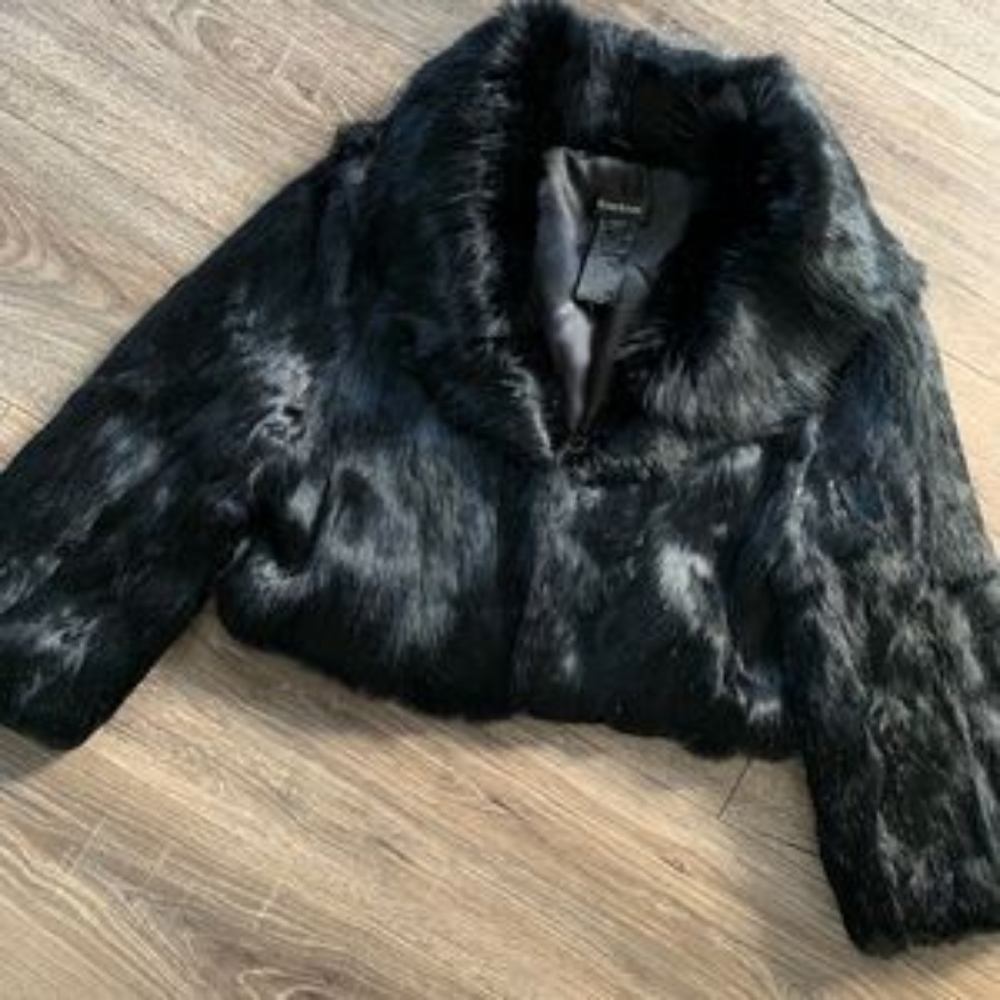 Bebe Cropped Rabbit Fur Jacket